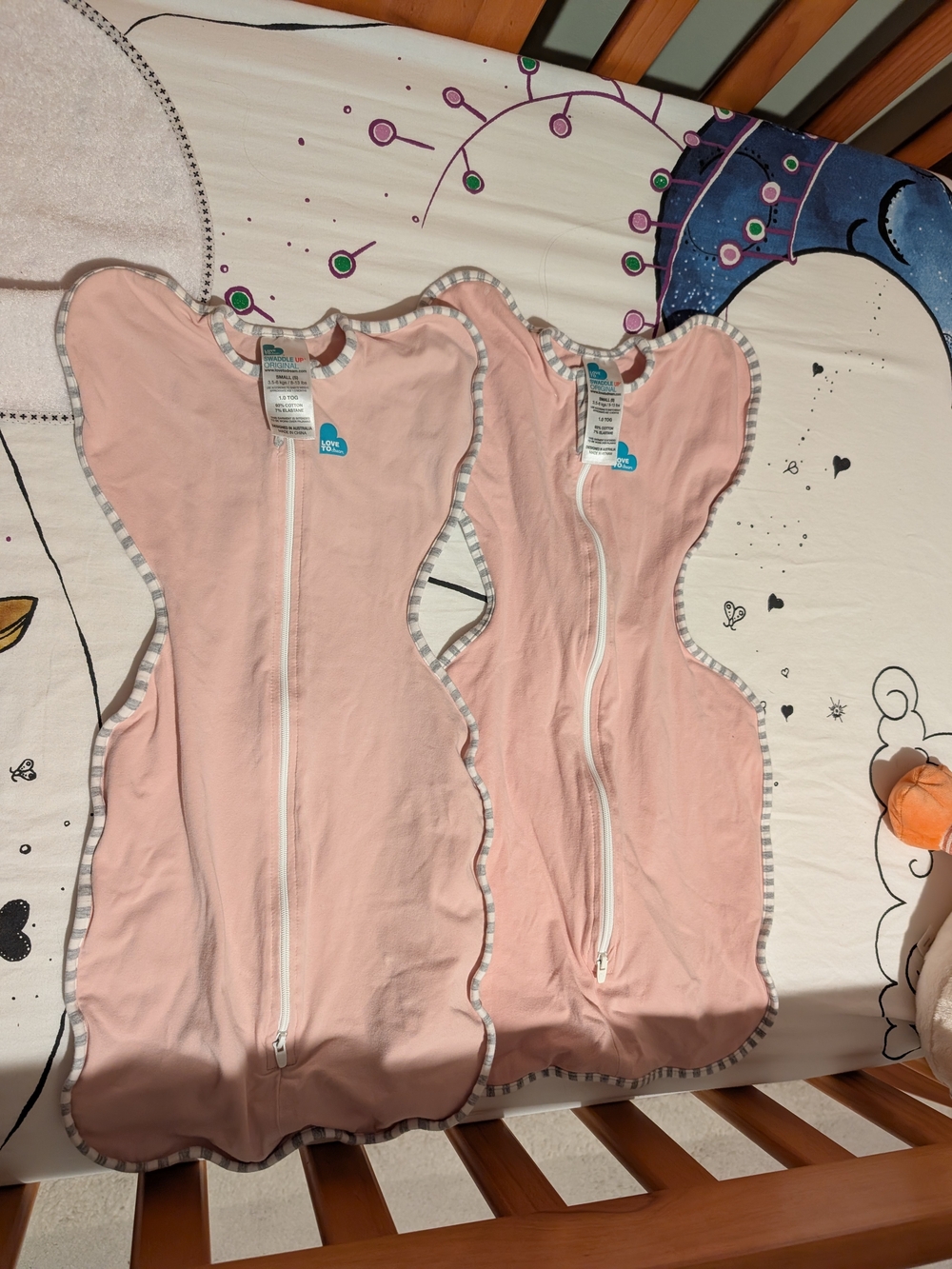 Love to Dream Pink 2-Pack Swaddle Sleep Sacks with Gray Trim Size S
